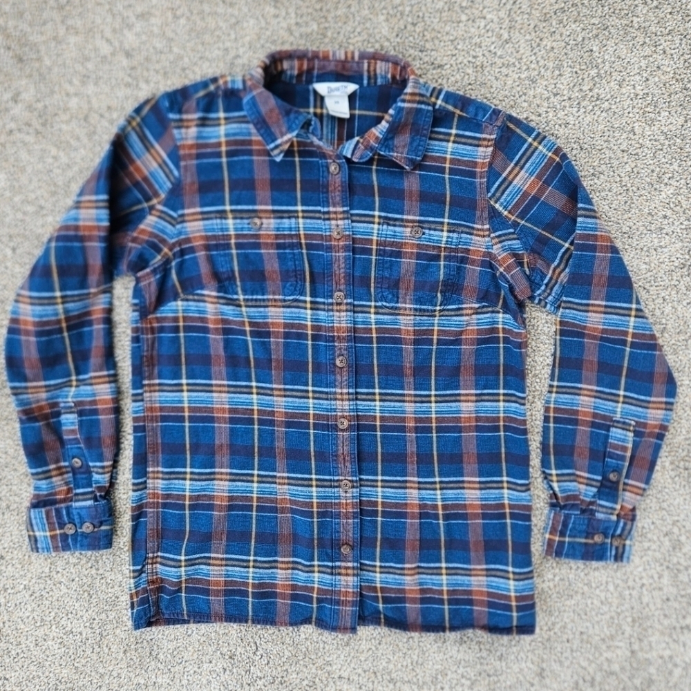 Duluth Trading Co. Free Swingin' Flannel Long Sleeve Shirt Blue Plaid Women's XS